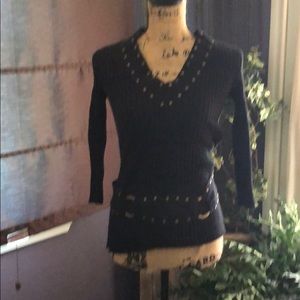 Black gold studded built-in belted sweater.